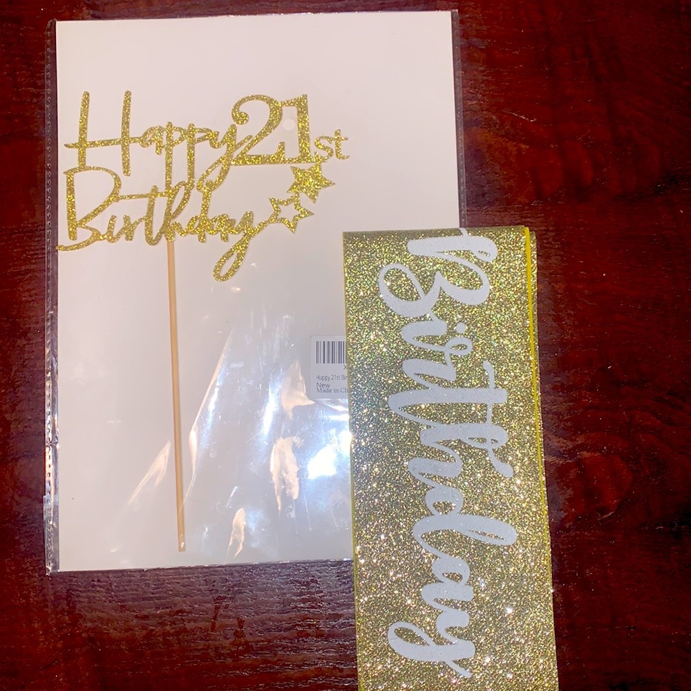 Gold 21st Birthday Cake Topper & Sash